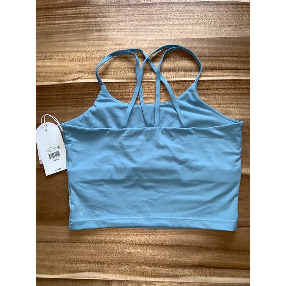 Blogilates Womens Cameo Blue Spaghetti Strap Cropped Tank Top w/ Crisscross Back - Picture 8 of 14